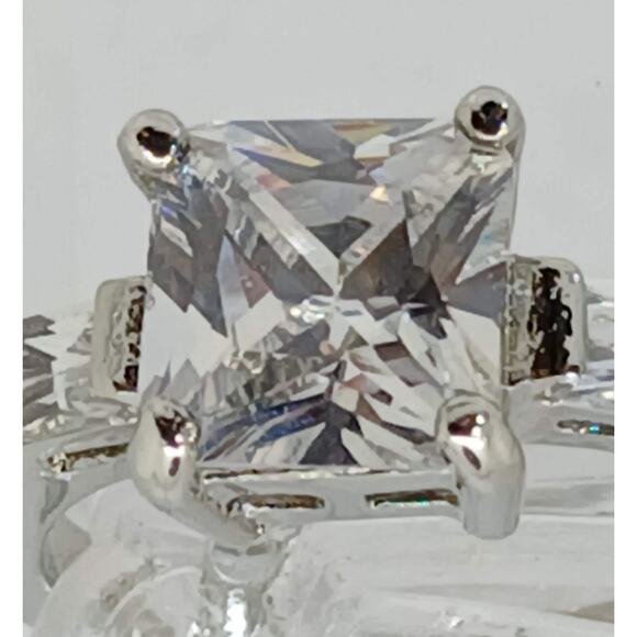 3.5 CT Vintage Princess Cut CZ Engagement Ring Silver Tone White Gold GP Size 10 - Picture 2 of 16
